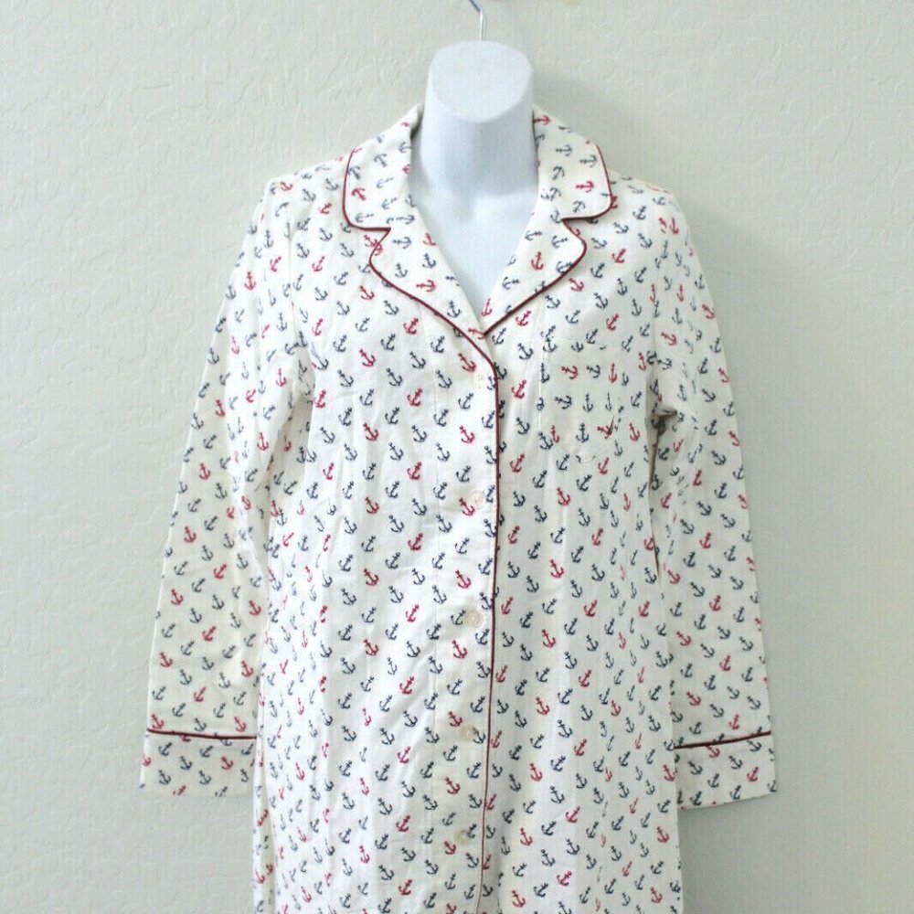 Nautica Anchor Print Collar Sleep Dress Shirt Size S